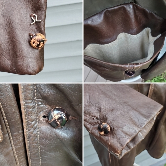 Vintage 70s Western Sears Brown Leather Shop Fleece Insulated Car Coat Jacket Lg - Picture 3 of 6